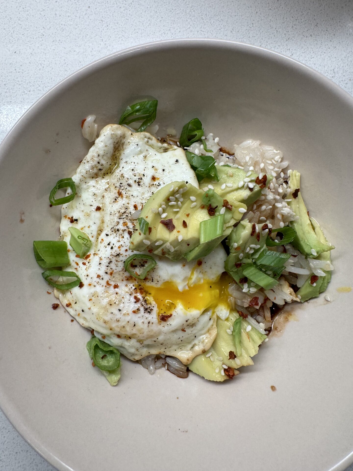 Rice Bowl with Fried Egg and Avocado - zezzacooks.com